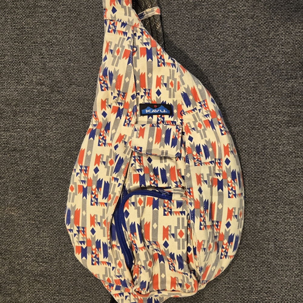 KAVU Geometric Sling Bag in Red, Blue, and Cream